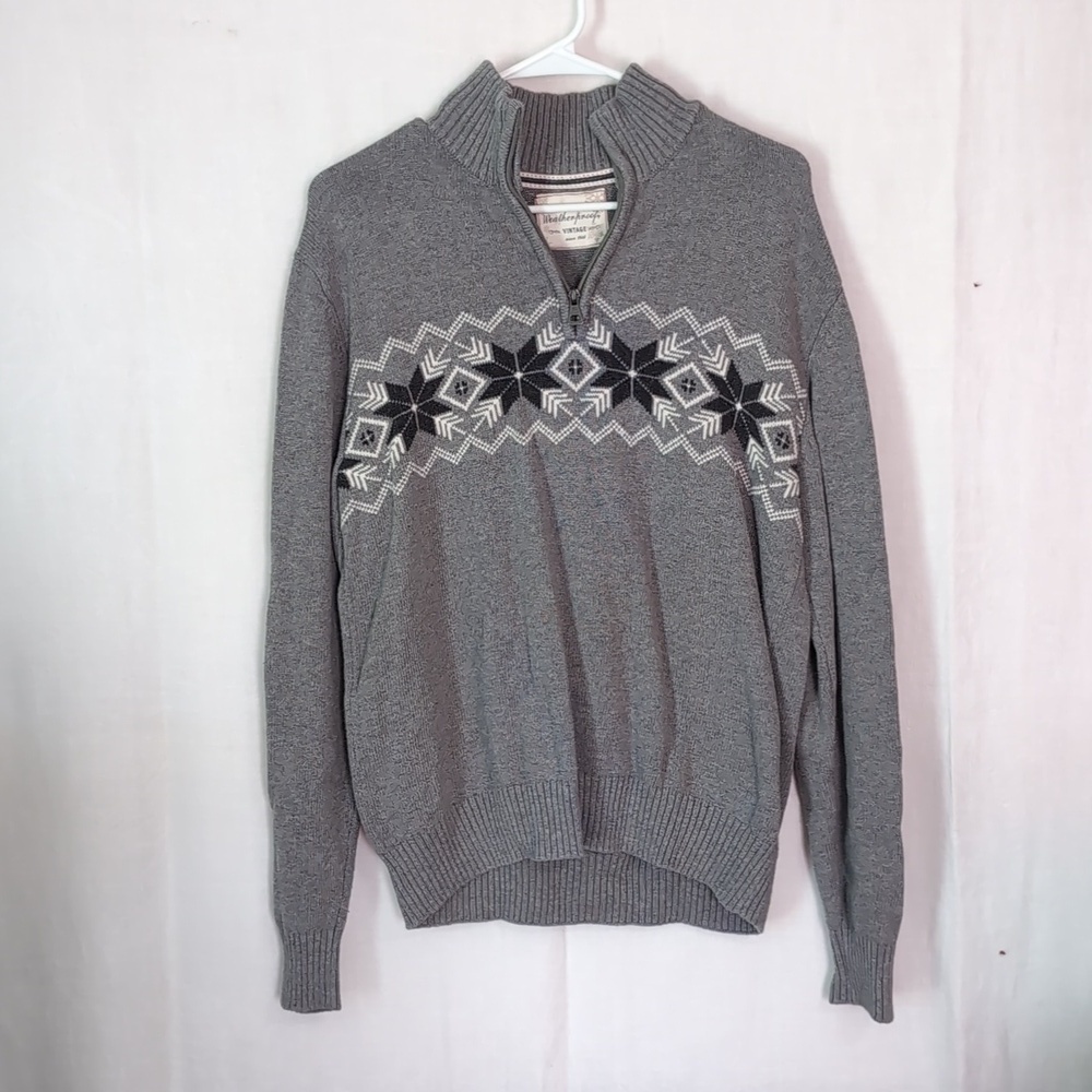Vintage Weatherproof Grey Fair Isle Quarter Zip Sweater Size Medium